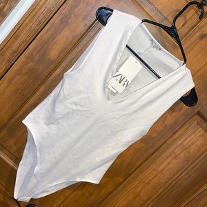 Zara- Join life deep V white bodysuit